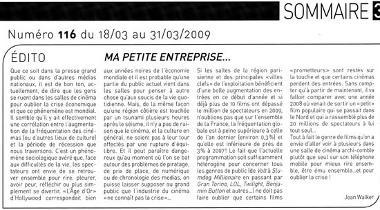 Editorial de Côté Cinéma